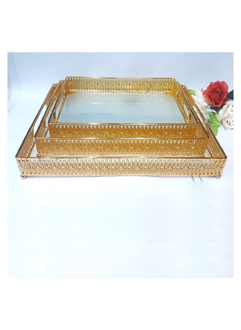 Generic - Luxurious serving tray with golden edges, heritage engraving, unique and elegant design, transparent/gold - Image 1