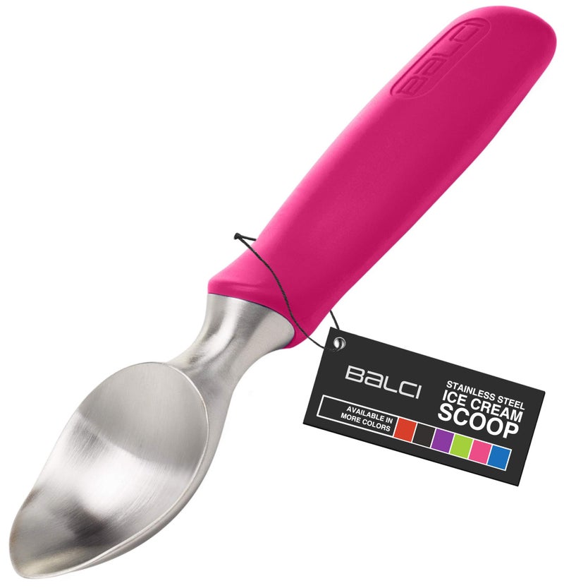 BALCI Ice Cream Scoop - Heavy Duty Stainless Steel Icecream Scooper With Non-Slip Rubber Grip - Professional Metal Ice-Cream Spade - Dishwasher Safe – Pink - Image 1