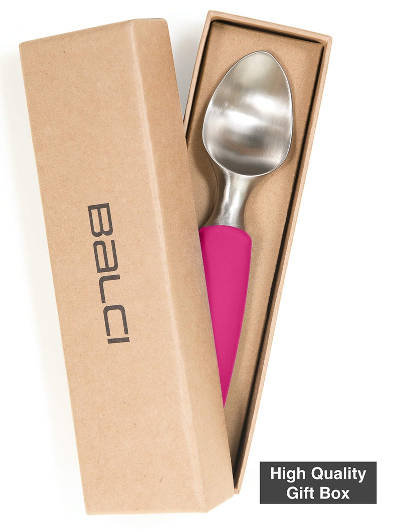 BALCI Ice Cream Scoop - Heavy Duty Stainless Steel Icecream Scooper With Non-Slip Rubber Grip - Professional Metal Ice-Cream Spade - Dishwasher Safe – Pink - Image 2