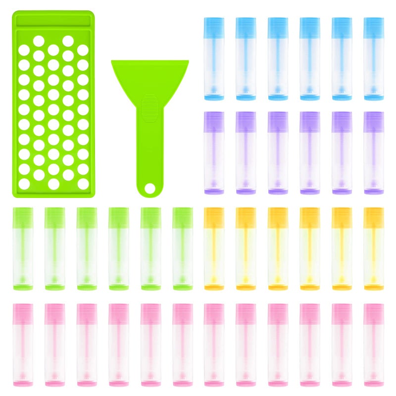 RONRONS Professional Lipsticks Filling Tray Kits Including 1 Pieces Lip Balms Filling Tray 1 Pieces Spatula and 50 Pieces Empty Lip Balm Tubes with Caps DIY Lipstick Gifts for Women Grils Business