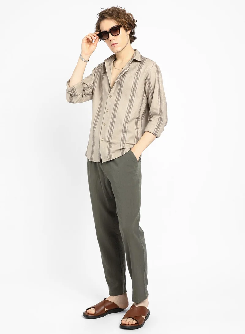 كامبوس سوترا Men's Bisque Beige Halo-Striped Shirt