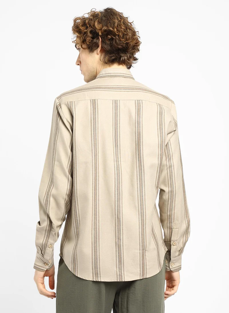 كامبوس سوترا Men's Bisque Beige Halo-Striped Shirt