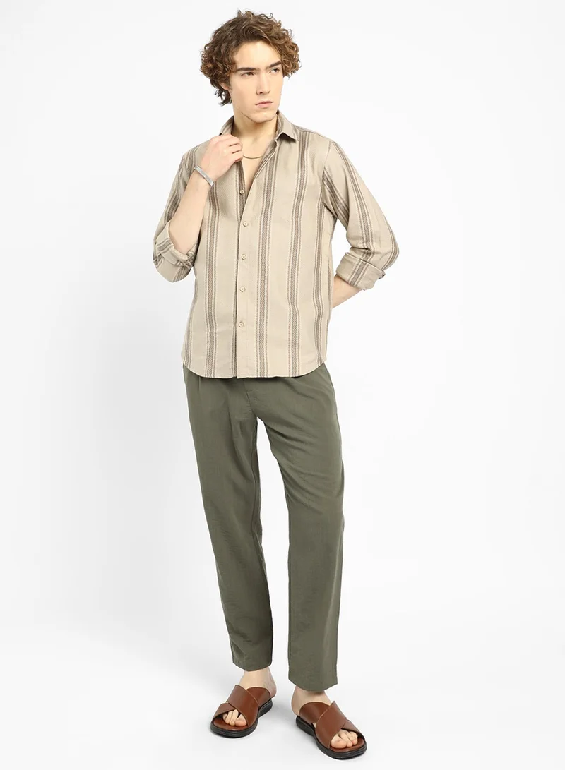 كامبوس سوترا Men's Bisque Beige Halo-Striped Shirt