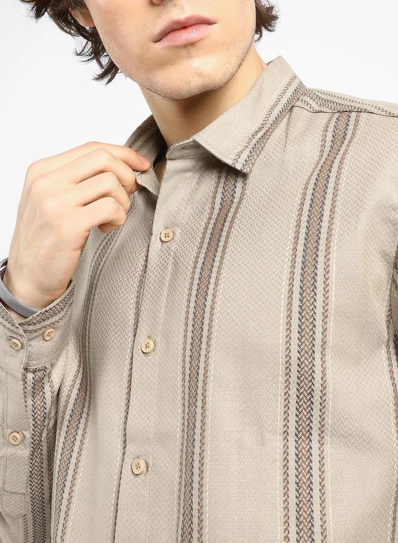 كامبوس سوترا Men's Bisque Beige Halo-Striped Shirt