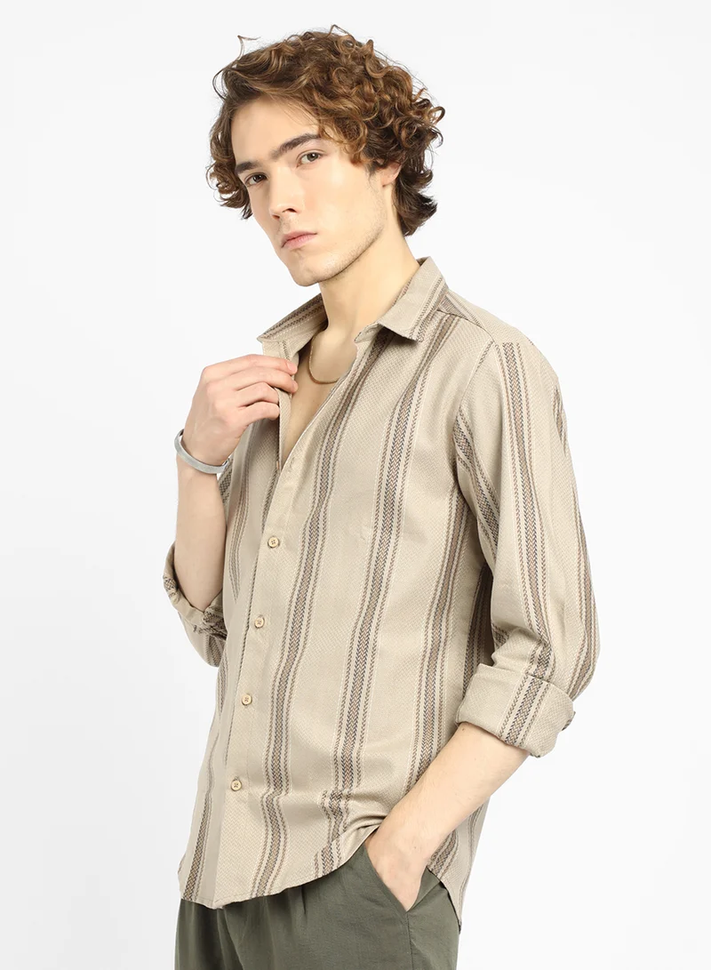 كامبوس سوترا Men's Bisque Beige Halo-Striped Shirt