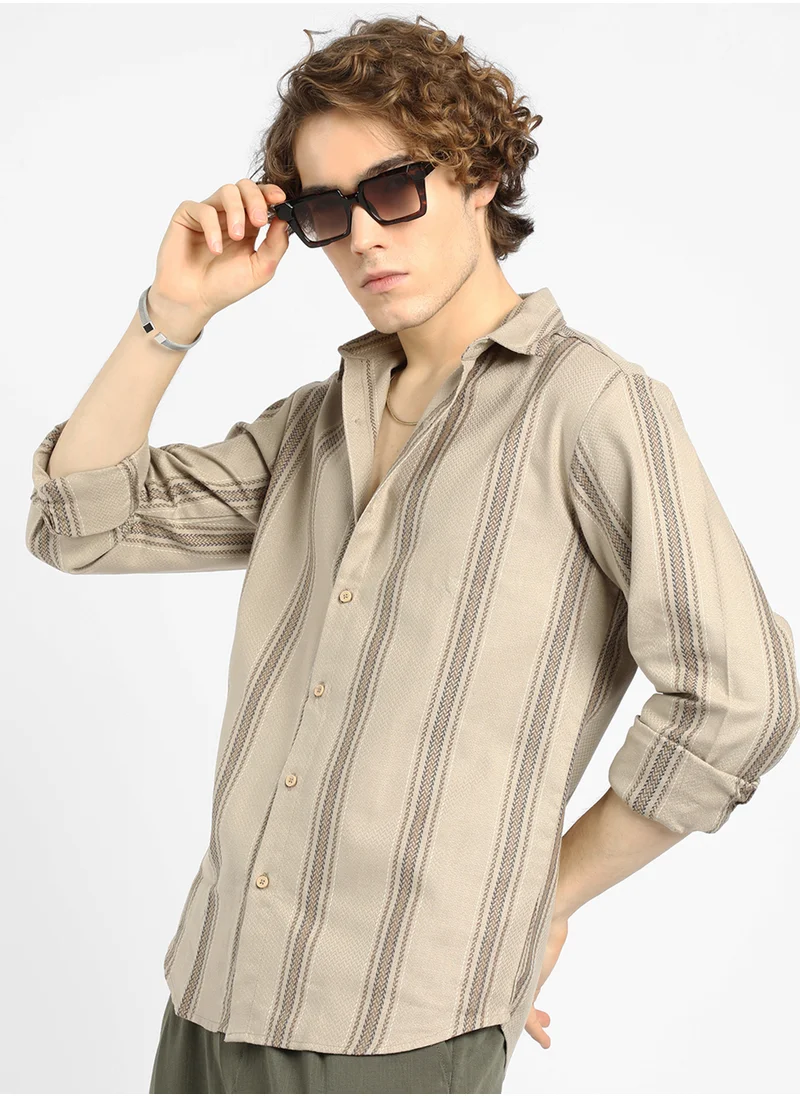 كامبوس سوترا Men's Bisque Beige Halo-Striped Shirt