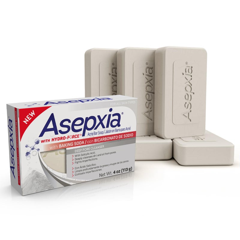 Asepxia Acne Treatment Bar Soap with Baking Soda | Face Wash, Deep Cleansing, Natural Extracts, Gentle Daily Use, 1.8% Salicylic Acid for Pimples & Blackheads, 4 Oz, 5-Pack - Image 1