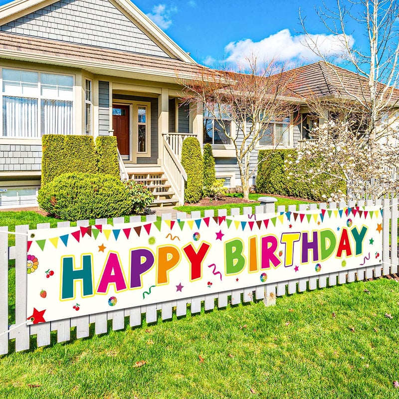 Excefore Large Happy Birthday Banner Birthday Party Supplies Decorations Colorful Happy Birthday Yard Banner Big Outdoor Garden Birthday Banners for Kids Mom Dady 300 * 50cm - Image 1