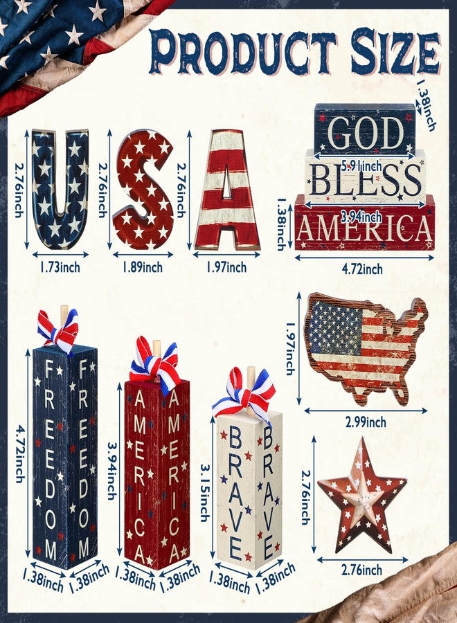 FoldTier 11 Pcs 4th of July Decoration Memorial Day Table Sign Patriotic Tiered Tray Decorations Wooden Faux Book Stack Firework Sign Independence Day Tabletop Centerpieces for Home Tables - Image 3
