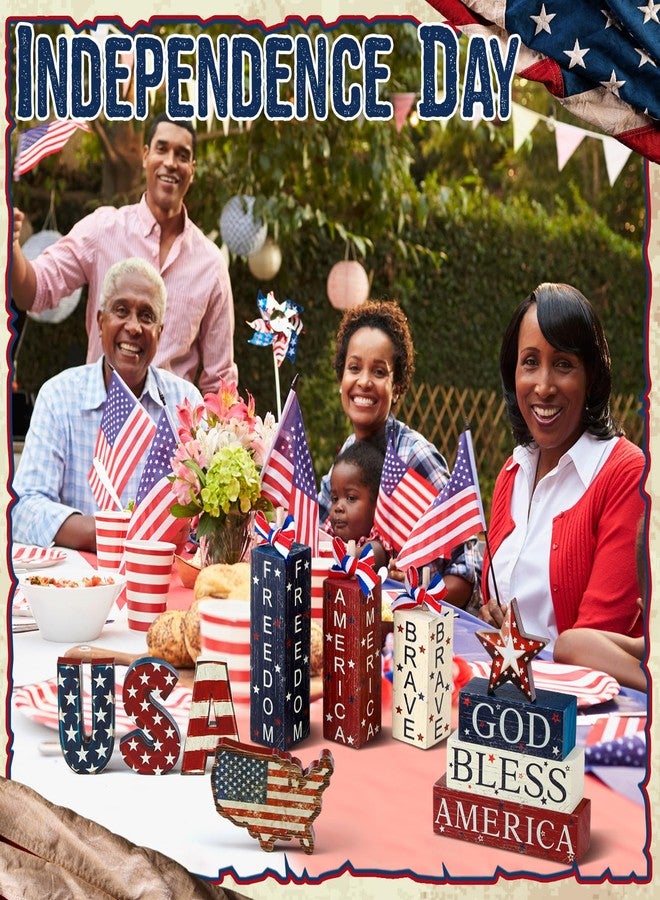 FoldTier 11 Pcs 4th of July Decoration Memorial Day Table Sign Patriotic Tiered Tray Decorations Wooden Faux Book Stack Firework Sign Independence Day Tabletop Centerpieces for Home Tables - Image 2