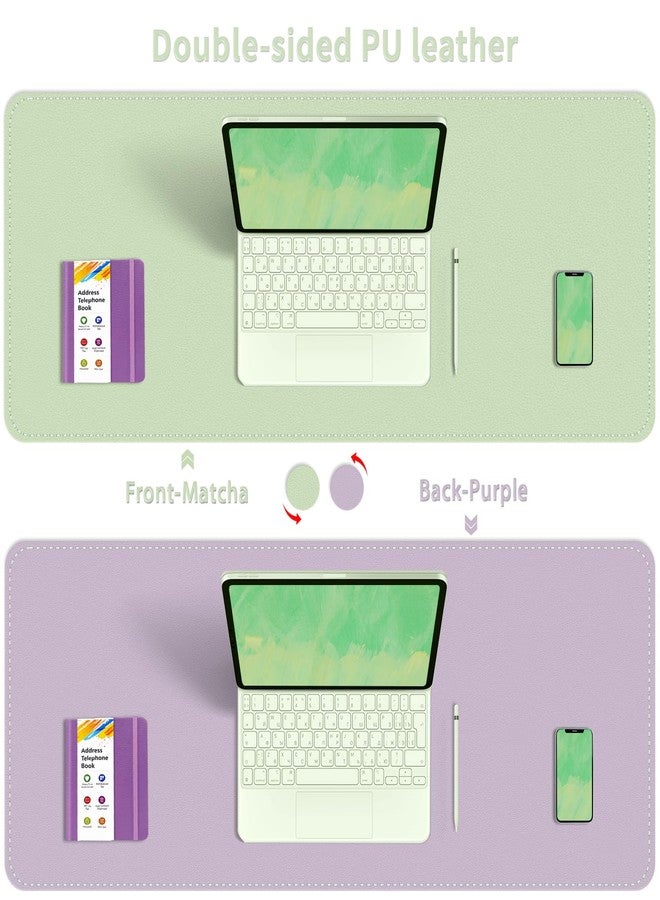 BLESWIN Double-Sided Office Desk Mat, Large Mouse Pad, Waterproof PU Leather Protective Pad, Laptop Desk Pad, Dual Use Cover Protector for Office/Home Keyboard (Matcha+Purple, 31.5''×15.8'') - Image 2