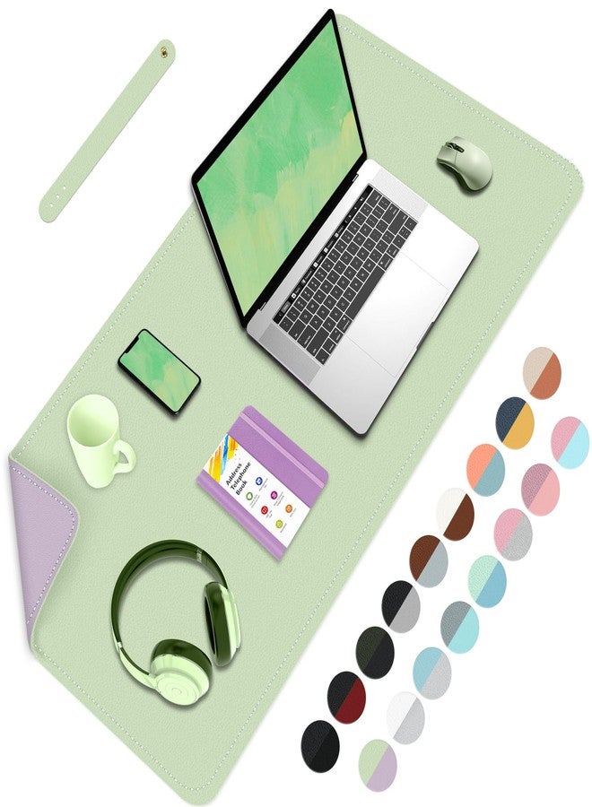 BLESWIN Double-Sided Office Desk Mat, Large Mouse Pad, Waterproof PU Leather Protective Pad, Laptop Desk Pad, Dual Use Cover Protector for Office/Home Keyboard (Matcha+Purple, 31.5''×15.8'') - Image 1