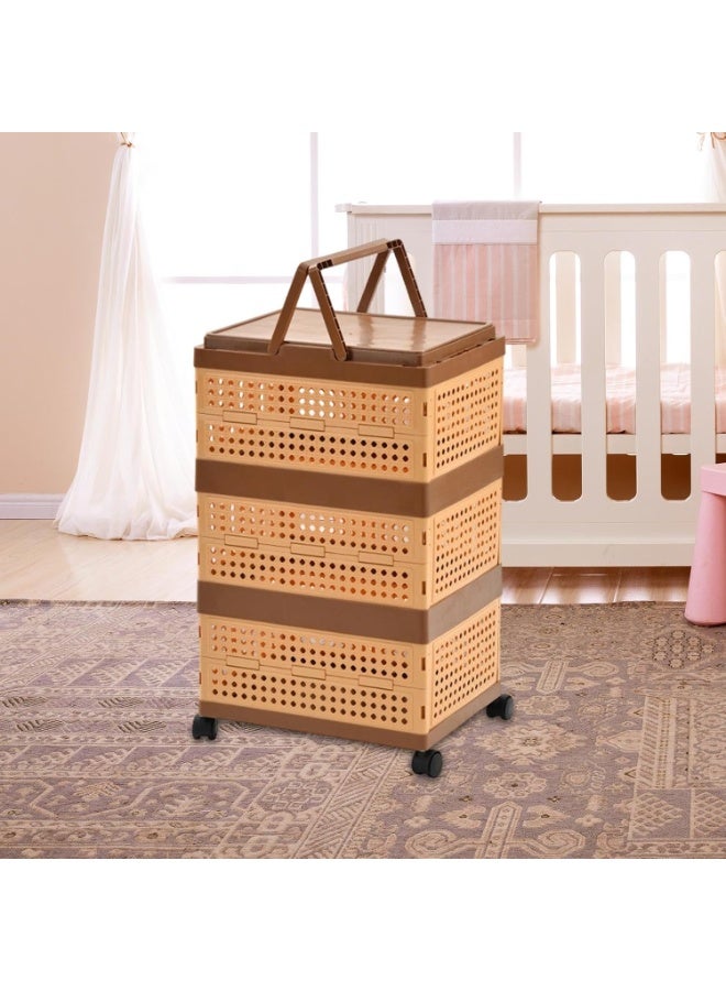 BLOOMING TIME Storage Crate Clothes Organizer on Wheels ,Folding Large Capacity Rectangular with Lid Storage Basket - Image 1