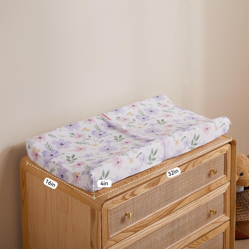 TILLYOU Changing Pad Cover Girl Set in Soft Jersey Material - Fits 32"/34''x16 Contoured Pad for Babies, Brilliant Little Flowers and Purple - Image 4