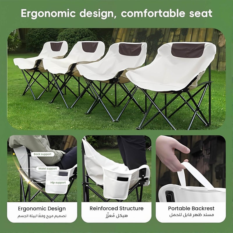 Hompenny 5Pcs Camping Chair Set, Foldable Camping Table & Chair with Side Pocket, Carry Bag, Ideal for Patio, Garden, Living Room (White, 95×55×50cm) - Image 5