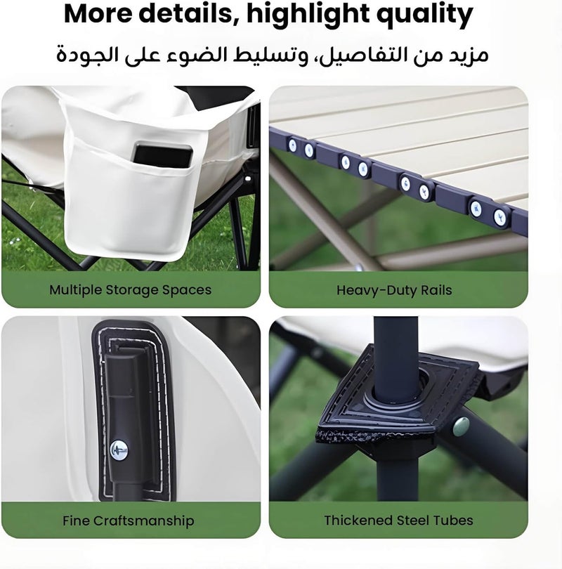 Hompenny 5Pcs Camping Chair Set, Foldable Camping Table & Chair with Side Pocket, Carry Bag, Ideal for Patio, Garden, Living Room (White, 95×55×50cm) - Image 4