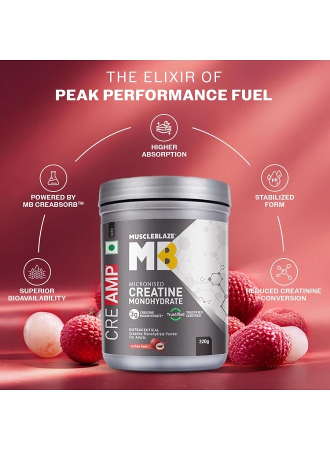 MuscleBlaze Micronised Creatine Monohydrate CreAMP Powder, Lychee Swirl (80 Servings, 320g) | Trustified Certified Creatine - Image 4