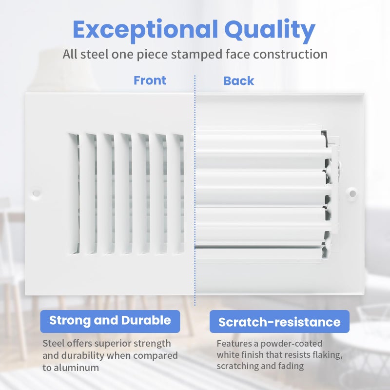 Howeall 8 x 4 Inch [Duct Opening] Air Vent Covers for Wall or Ceiling - High Airflow 2 Way Steel Ventilation - Adjustable Wall/Ceiling Register, 9-3/4 Inch x 5-3/4 Inch [Overall Dimensions] - Image 3