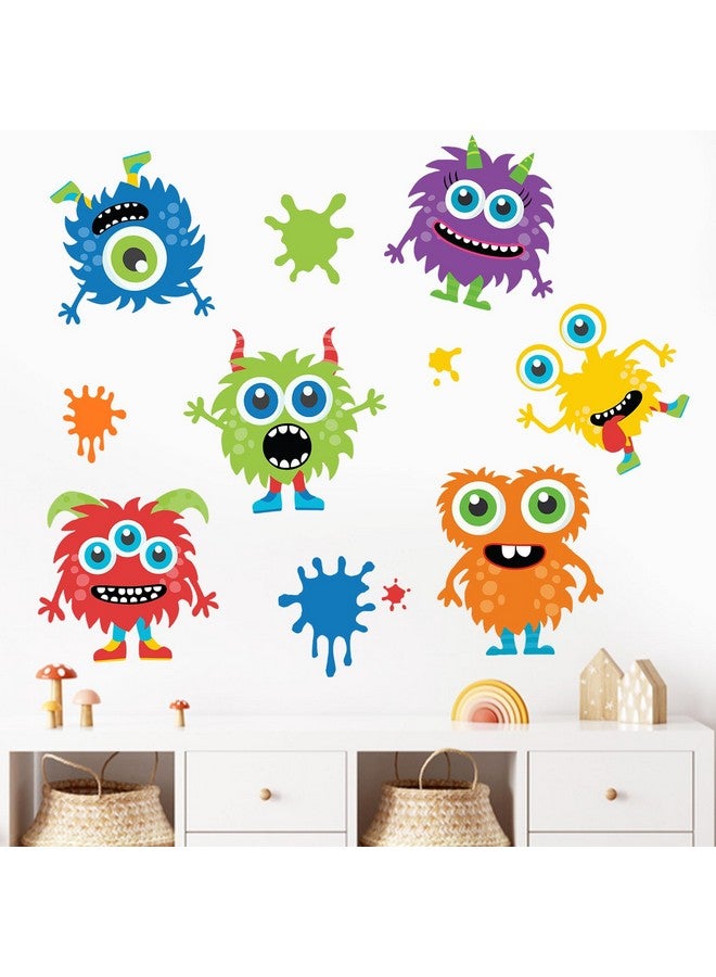 Mfault Cute Monster Wall Decals Stickers, Colorful Big Eye Cartoon Monster Paint Splatter Nursery Decorations Kids Bedroom Art, Toddlers Boy Girl Room Playroom Daycare Decor - Image 1