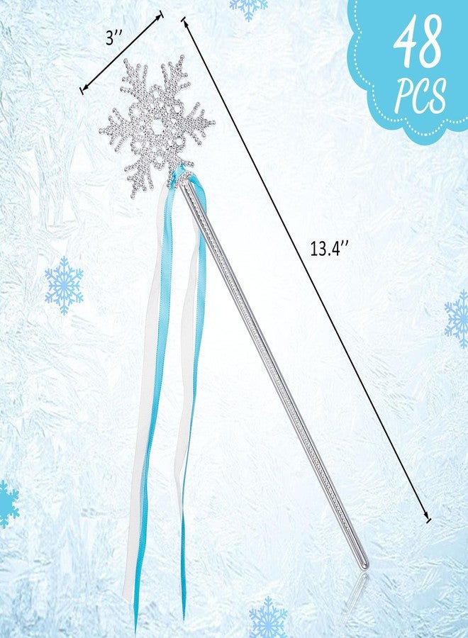 PullCrease 48 Pcs Snowflake Wand Sparkling Snowflake Fairy Wands for Winter Kids Girls Boys Princess Theme Birthday Party Favors Play Supplies Decorations - Image 2