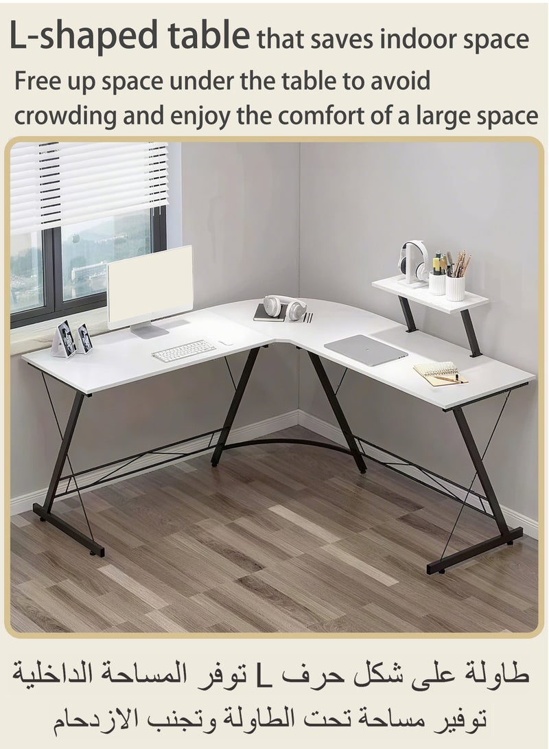 ويمارت طاولة قيمنق مكتب كمبيوتر طاولة على شكل حرف L،مكتب زاوية مع حامل شاشة،طاولة مكتب مناسب للمنزل والمكتب والسكن الجامعي،أبيض - Image 5