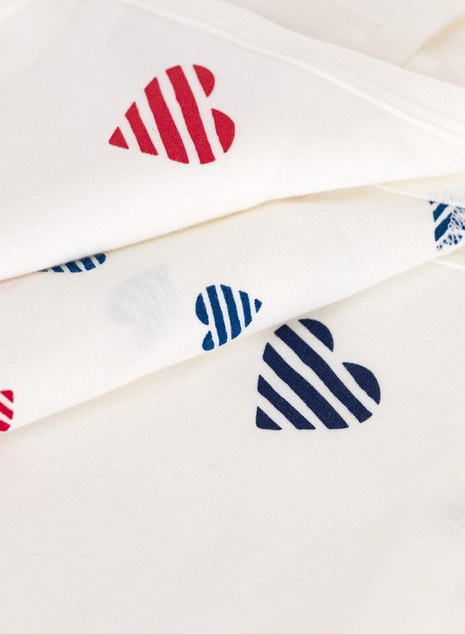 بيتي باتو ملابس داخلية قطنية للبنات من Petit Bateau Babies بأكمام طويلة ونقشة قلوب مخططة - عبوة من 3 قطع، مقاسات من 1 إلى 18 شهرًا (6 أشهر، نقشة قلوب مخططة). - Image 3