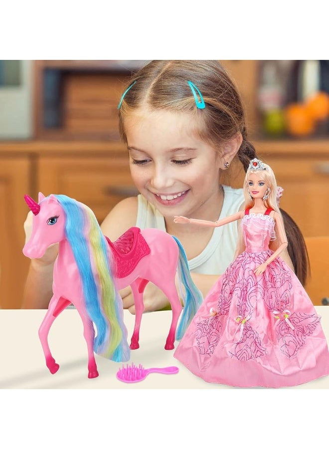 BETTINA Magical Light Unicorn Princess Dolls Set, Unicorn Toys for Girls, Horse Toys with Rainbow Mane and Tail, Princess Toys, Unicorn Gifts for Girls - Image 1