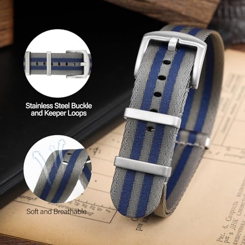 watchdives Nylon Watch Band 18mm 20mm 22mm Multicolor Replacement Watch Straps for Men Women (Gray Blue, 20mm) - Image 2