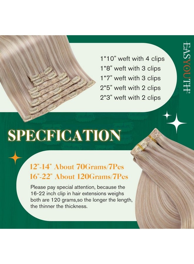 Easyouth Clip In Hair Extensions Human Hair Ash Blonde Highlights Platinum Real Hair Clip In Extensions Real Hair Clip In Human Hair Soft Straight For Long Hair 20 Inch 7Pcs 120G - Image 3
