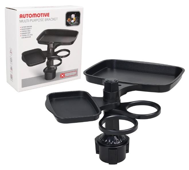 صينية سيارة قابلة للدوران 360 درجة، حامل أكواب متعدد الوظائف للبقاء منظمًا، موسع حامل الأكواب صينية للأكل في السيارة - Image 1