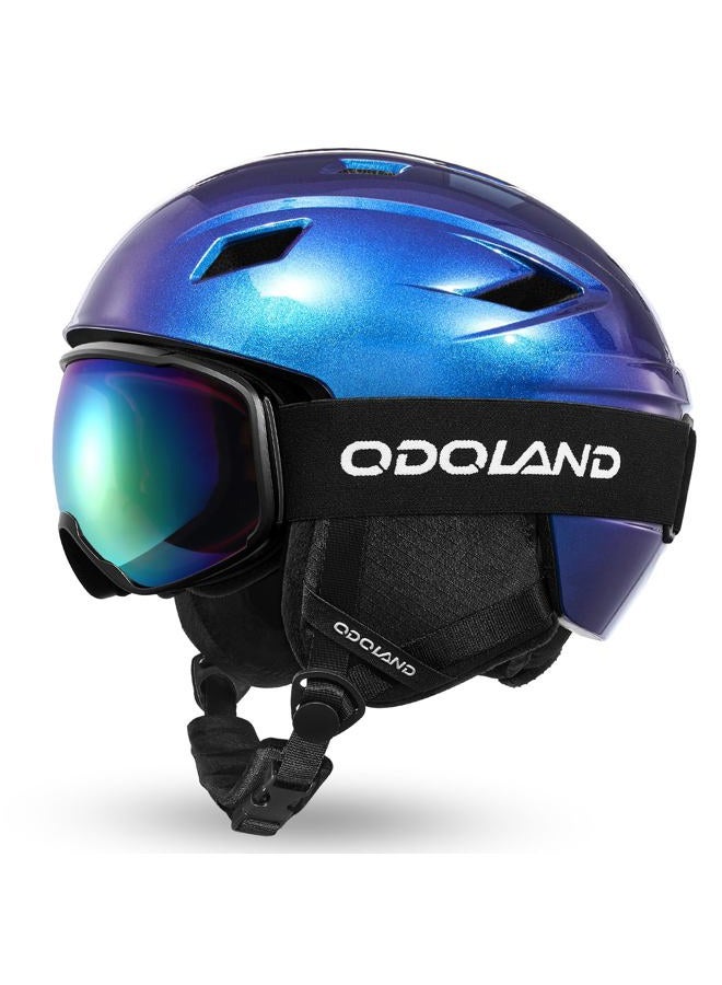 Odoland Ski Helmet and Goggles Set, Snowboard Helmet Glasses for Men, Women & Youth - Shockproof/Windproof Gear for Skiing, Snowboarding Starry Blue,L - Image 1