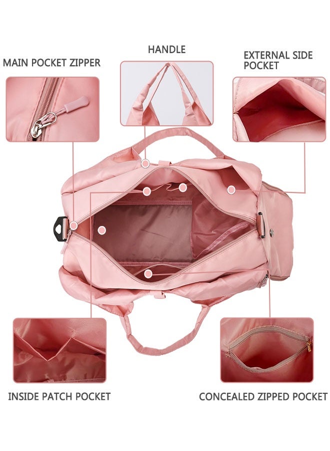 HOOTO Duffel Bag Gym Totes with Dry Wet Pocket & Shoes Compartment for Women and Men(light pink) - Image 3