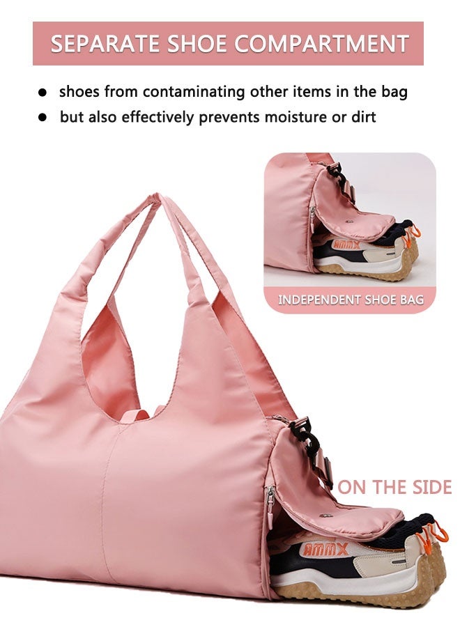 HOOTO Duffel Bag Gym Totes with Dry Wet Pocket & Shoes Compartment for Women and Men(light pink) - Image 4