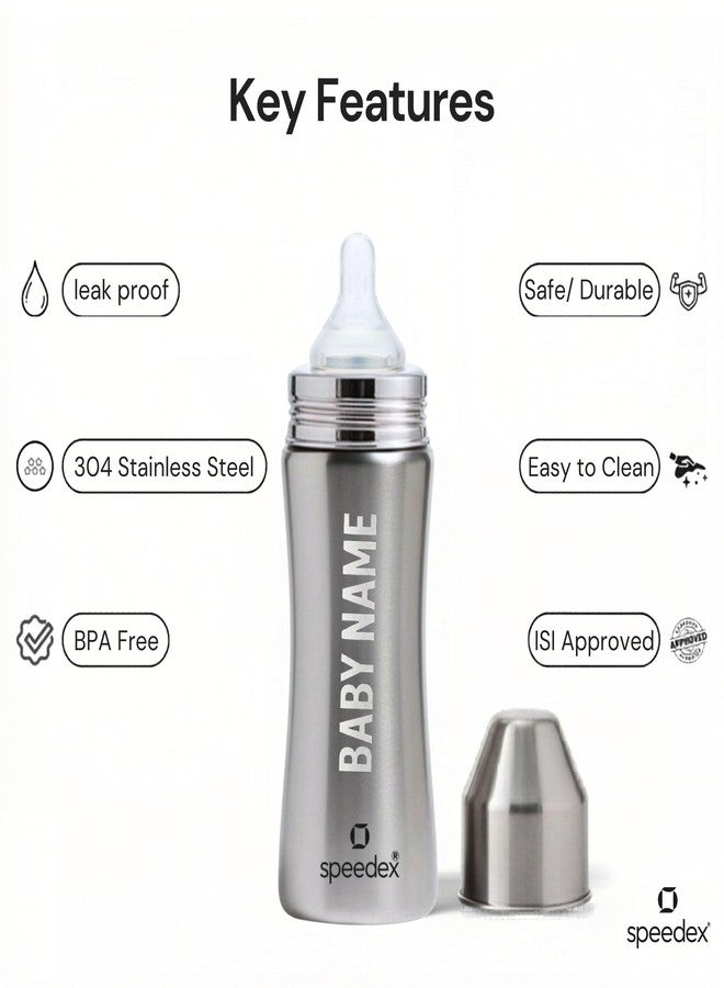 Speedex Stainless Steel Baby Feeding Bottle 250 ml with Internal ML Marking | 304 Grade Steel | BPA Free & Plastic Free | Anti-Colic Silicone Medium Flow Nipple | Leak Resistant Infant Milk Bottle for Newborn & Babies - Image 3