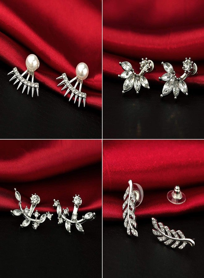 Suyi Fashion Hollow Lotus Flower Earrings Crystal Simple Chic Stud Earrings Set 8 Pairs - Image 5