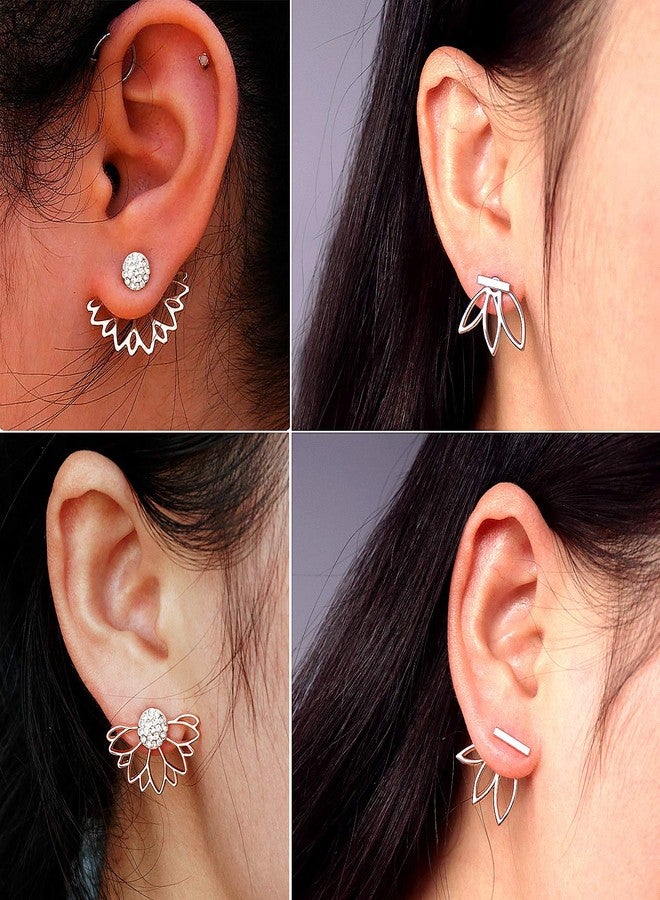 Suyi Fashion Hollow Lotus Flower Earrings Crystal Simple Chic Stud Earrings Set 8 Pairs - Image 2