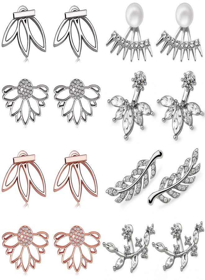 Suyi Fashion Hollow Lotus Flower Earrings Crystal Simple Chic Stud Earrings Set 8 Pairs - Image 1
