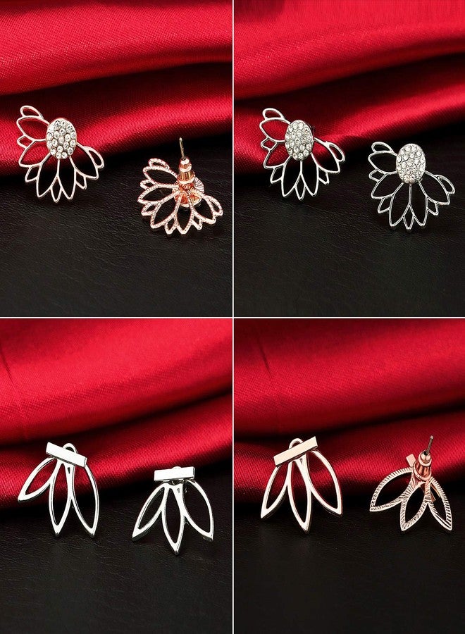 Suyi Fashion Hollow Lotus Flower Earrings Crystal Simple Chic Stud Earrings Set 8 Pairs - Image 4