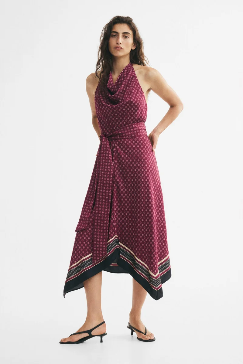Tie-belt halterneck dress