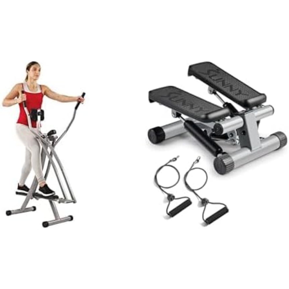 Air Walk Cross Trainer, Low-Impact Elliptical Machine for Home + Mini Steppers for Exercise at Home, Stair Step Workout Machine with Resistance Bands