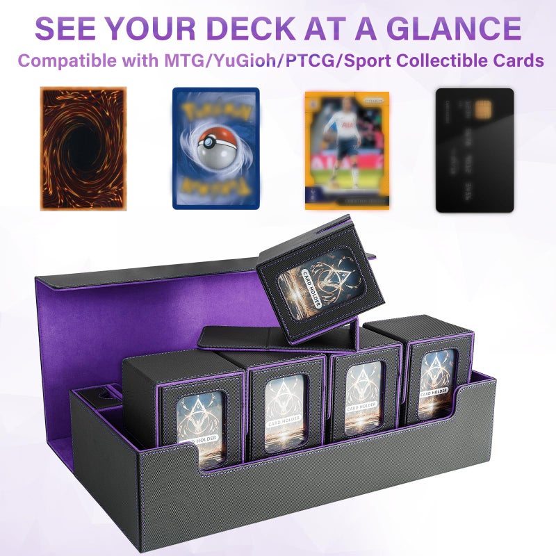 Jaffzora Card Deck Box for MTG Commander, Large 6 in 1 Card Storage Display Case with 5PCS TCG Deck Boxes & Dice Tray, Holds 2400+ Unsleeved Trading Cards (Black&Purple Set) - Image 4