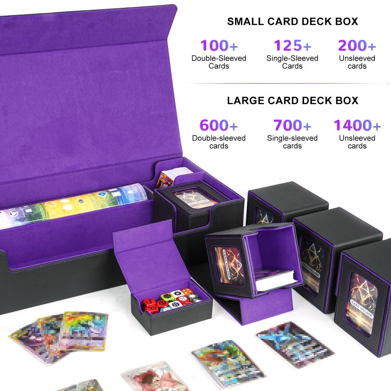 Jaffzora Card Deck Box for MTG Commander, Large 6 in 1 Card Storage Display Case with 5PCS TCG Deck Boxes & Dice Tray, Holds 2400+ Unsleeved Trading Cards (Black&Purple Set) - Image 5