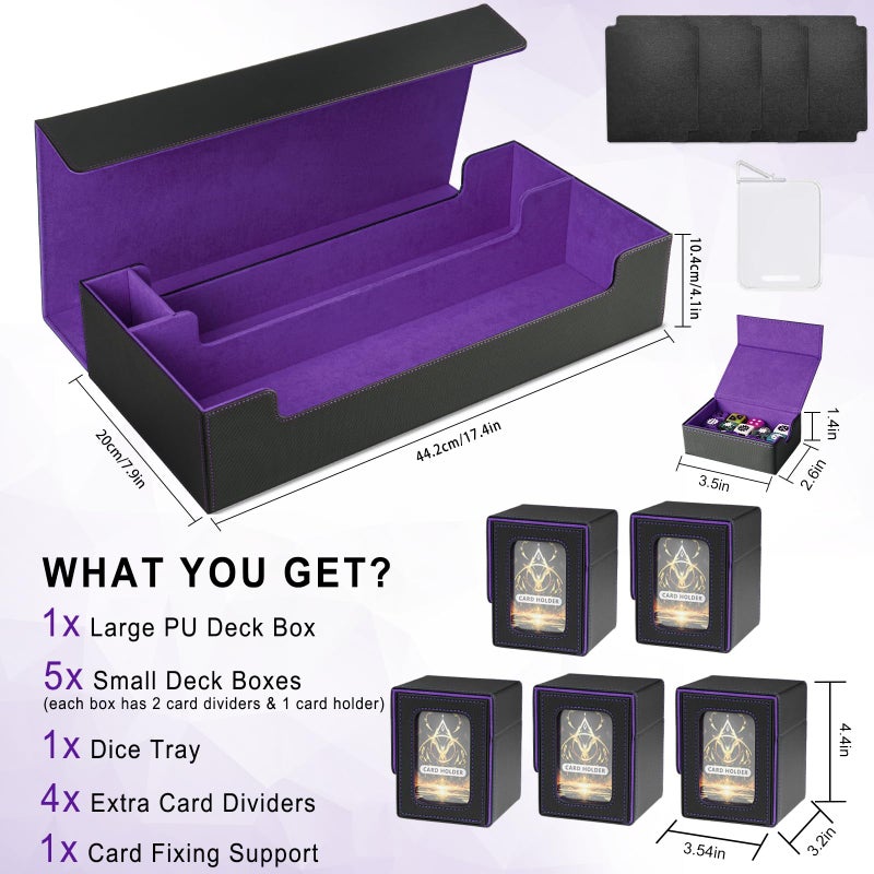 Jaffzora Card Deck Box for MTG Commander, Large 6 in 1 Card Storage Display Case with 5PCS TCG Deck Boxes & Dice Tray, Holds 2400+ Unsleeved Trading Cards (Black&Purple Set) - Image 3