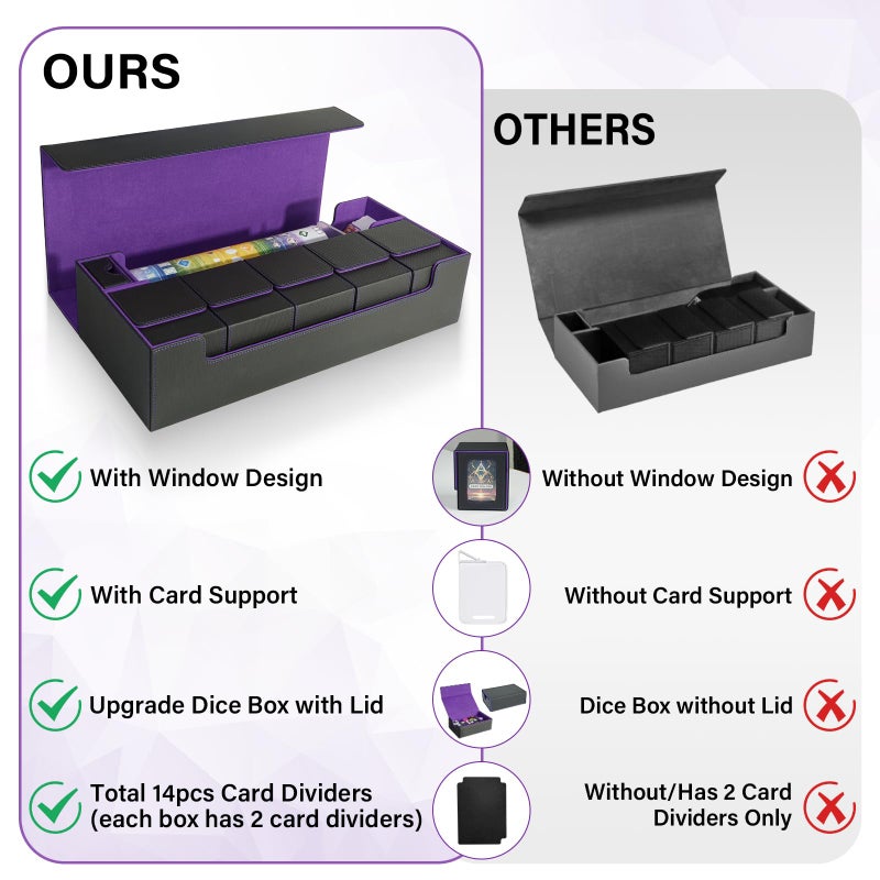 Jaffzora Card Deck Box for MTG Commander, Large 6 in 1 Card Storage Display Case with 5PCS TCG Deck Boxes & Dice Tray, Holds 2400+ Unsleeved Trading Cards (Black&Purple Set) - Image 2