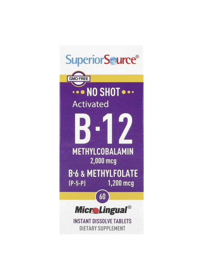 Superior Source Activated B-12, Methylcobalamin, B-6 (P-5-P) & Methylfolate, 60 MicroLingual Instant Dissolve Tablets  - Image 2