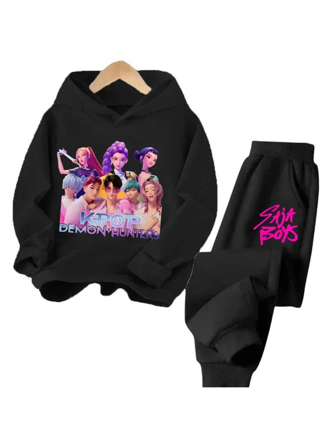 عام KPop Demon Hunters Hooded Printed plus Velvet Loose sweater Casual Jacket Set - Image 1