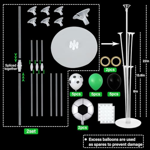 Naozinebi Soccer party Balloons Stand Kit 2 Sets with 2 Soccer Foil Balloons Green White Black Themed Centerpiece for Tables for Men Boys Football Game Sports Birthday Party Decorations - Image 5