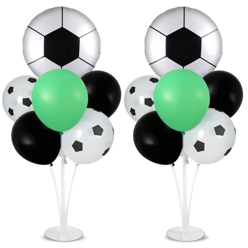 Naozinebi Soccer party Balloons Stand Kit 2 Sets with 2 Soccer Foil Balloons Green White Black Themed Centerpiece for Tables for Men Boys Football Game Sports Birthday Party Decorations - Image 1