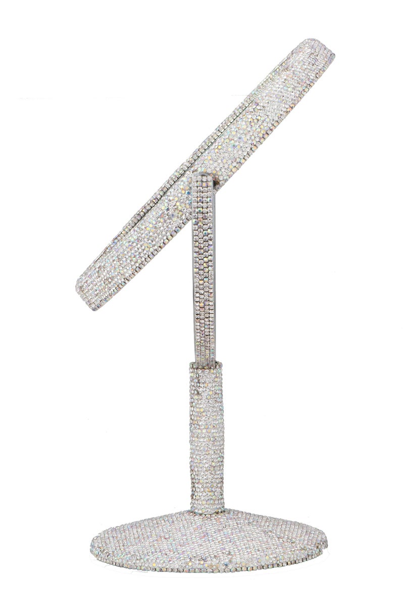 TISHAA مرآة مكياج تيشا الفاخرة - مرآة مزدوجة الجوانب مزينة بالكريستال والخرز اللامع محمولة للمكتب والحمام وغرفة النوم (2X تكبير) - Image 4