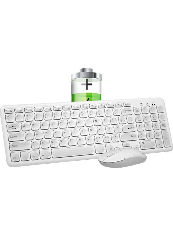 B.O.W Hangshi (Bow) Hw256 Wireless Keyboard And Mouse Combo, Office Keyboard And Mouse Set, Ultra-Thin Portable, Splash-Resistant, Computer Keyboard, Laptop Keyboard, White - Image 2